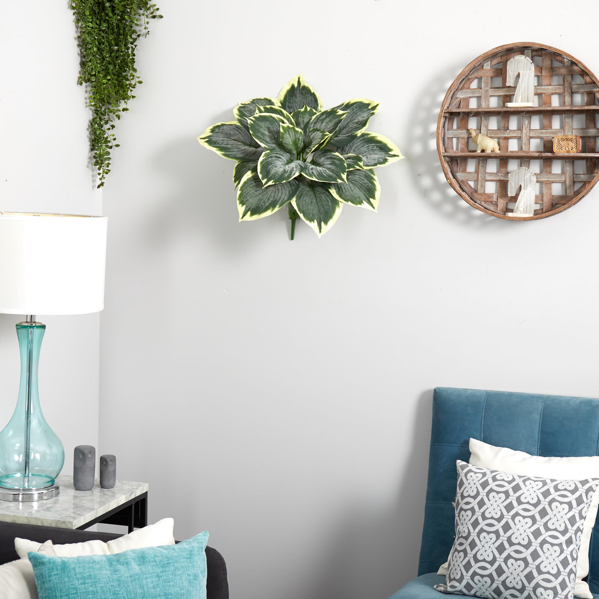 Nearly Natural variegated hosta artificial bush adds a lush, maintenance-free accent in any room.