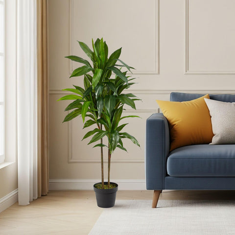 Nearly Natural Dracaena trunk detail, multi-tonal stems add natural depth to home offices.