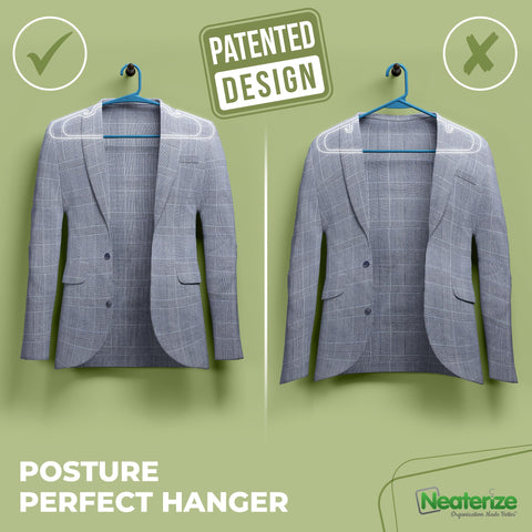 NEATERIZE angled-design hanger supports shoulders and garments