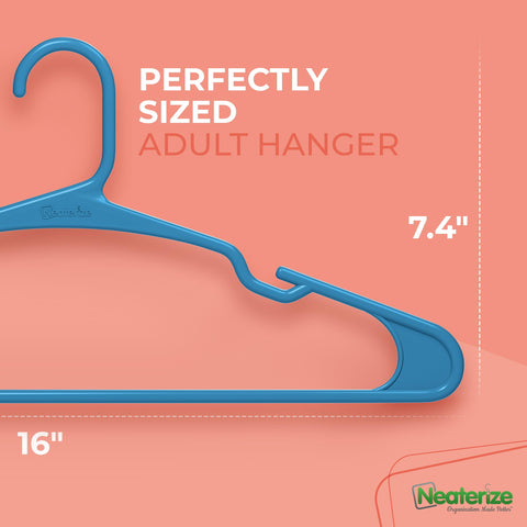 NEATERIZE blue hangers angled design prevents garment slipping