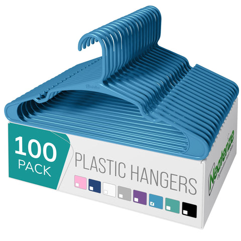 NEATERIZE 100-pack blue plastic hangers for organized closet storage