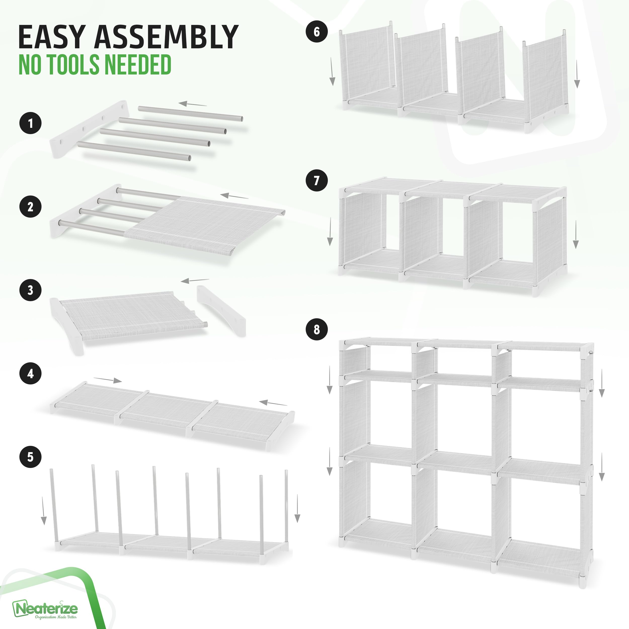 NEATERIZE small cubes provide compact compartments for small items and accessories.