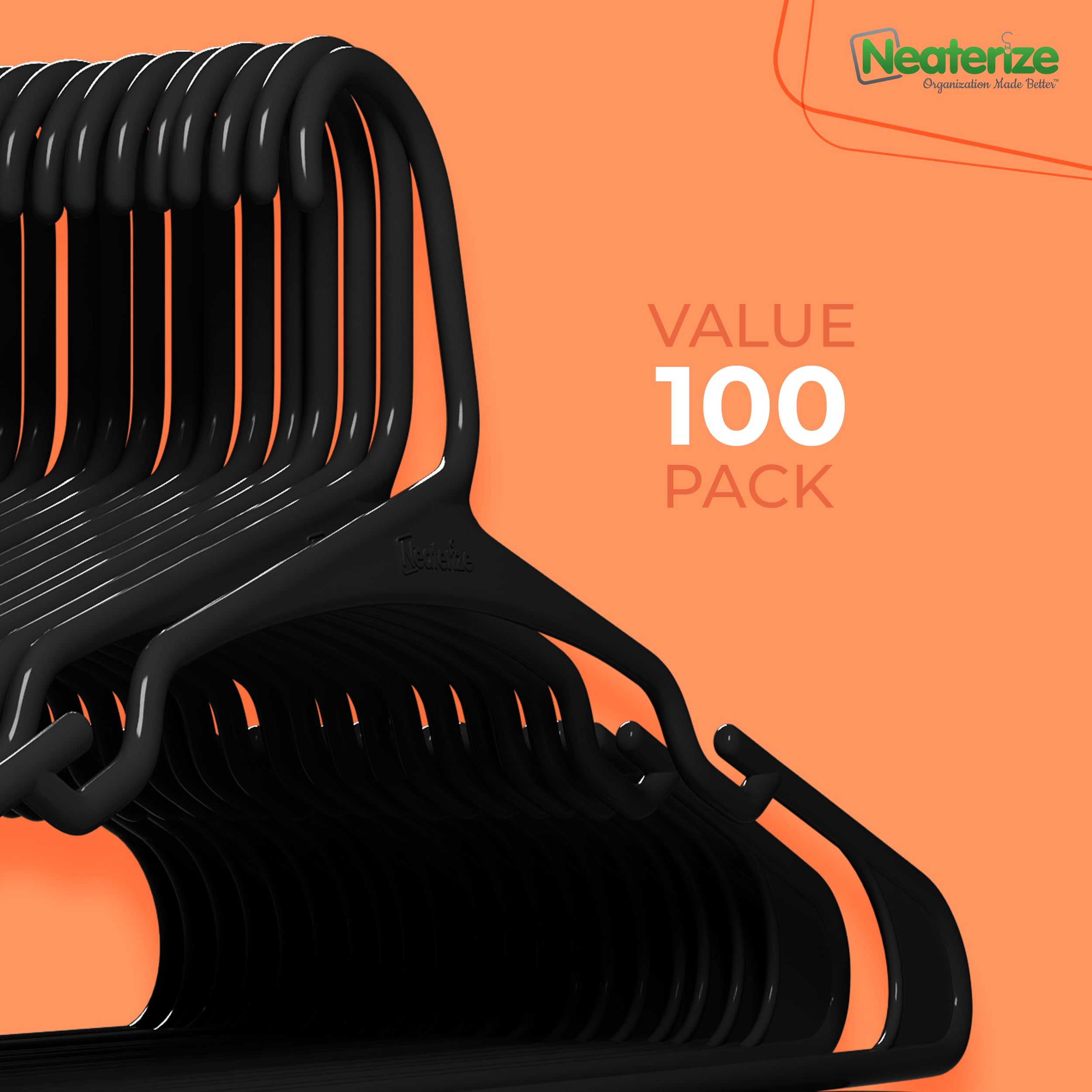NEATERIZE eco-friendly plastic hangers offer durable organization