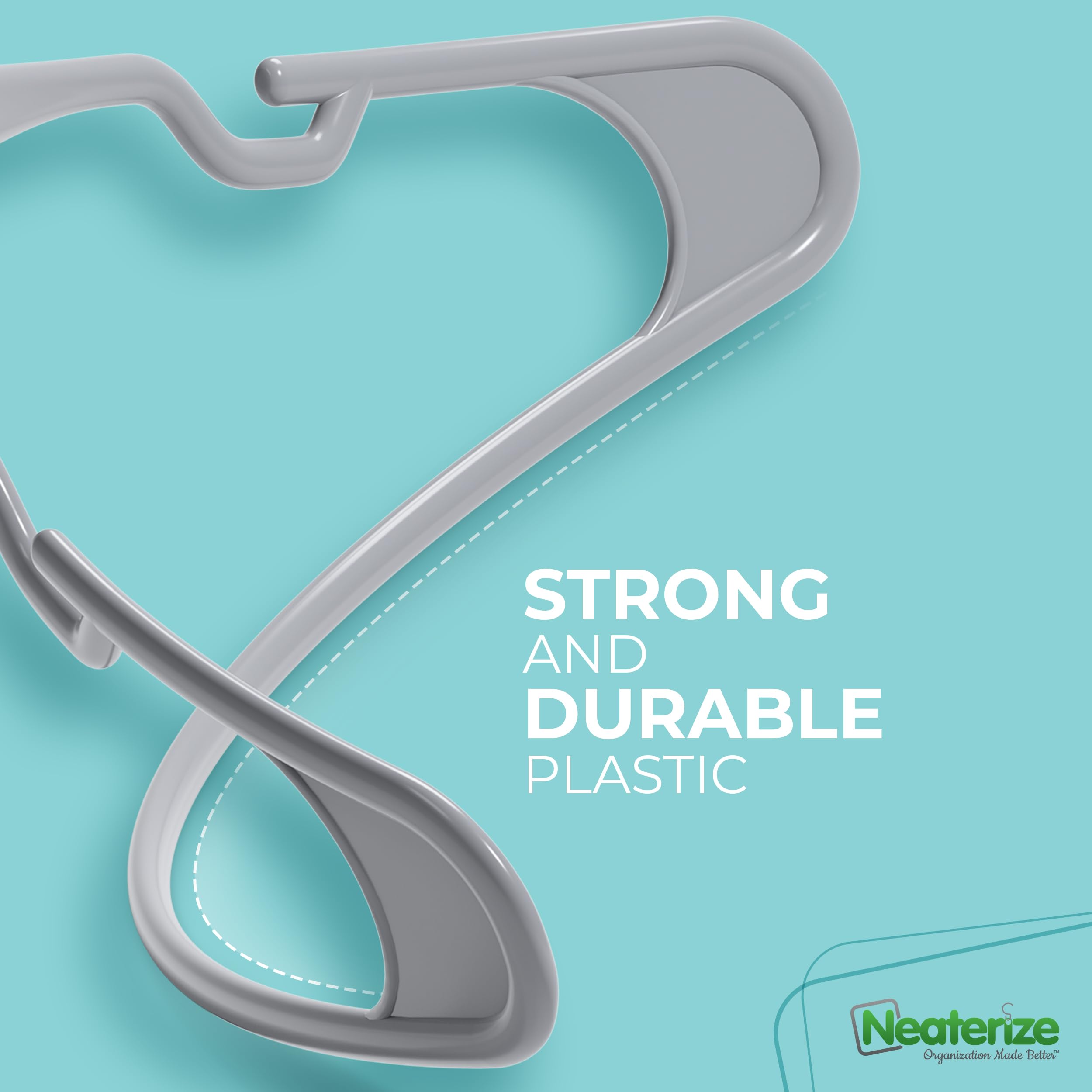 NEATERIZE slender-profile hangers prevent slipping and crowding