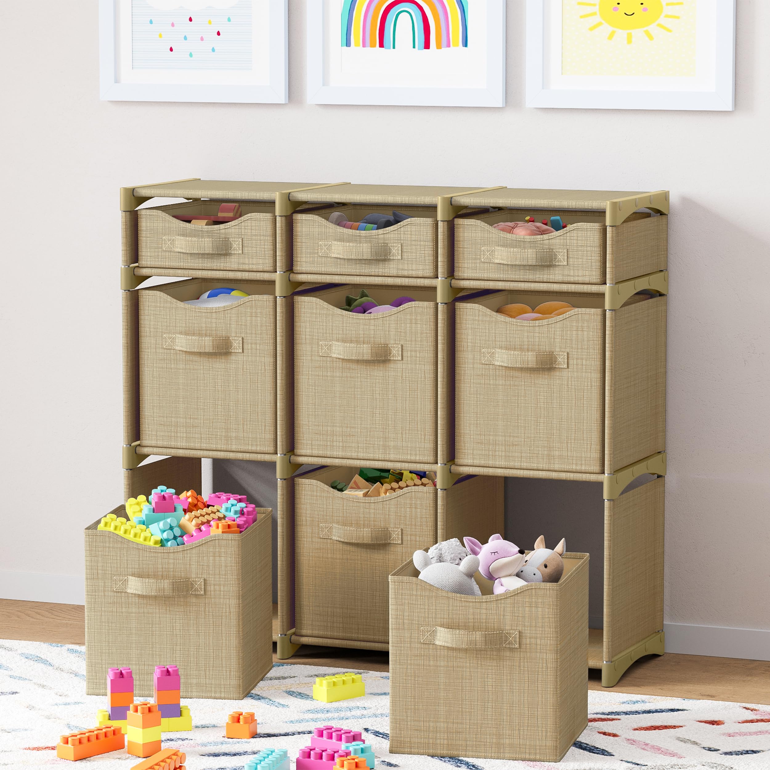 NEATERIZE large storage cubes with bins for easy toy organization.