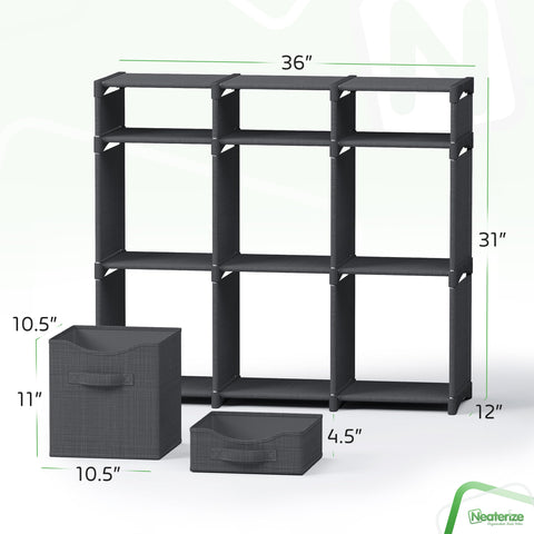 NEATERIZE nine-cube storage unit with bins demonstrates organized, accessible closet storage