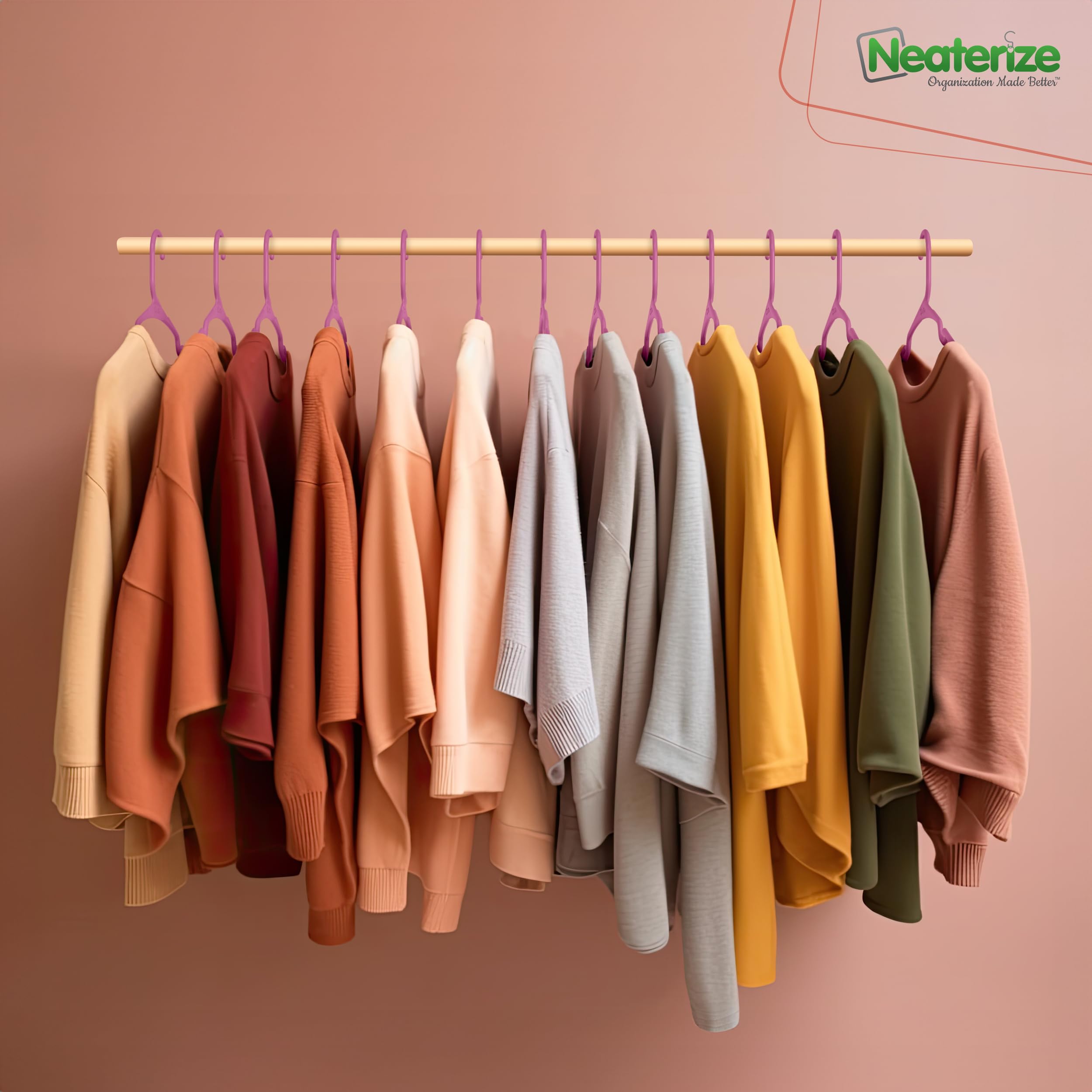 NEATERIZE pink color accents brighten closet organization