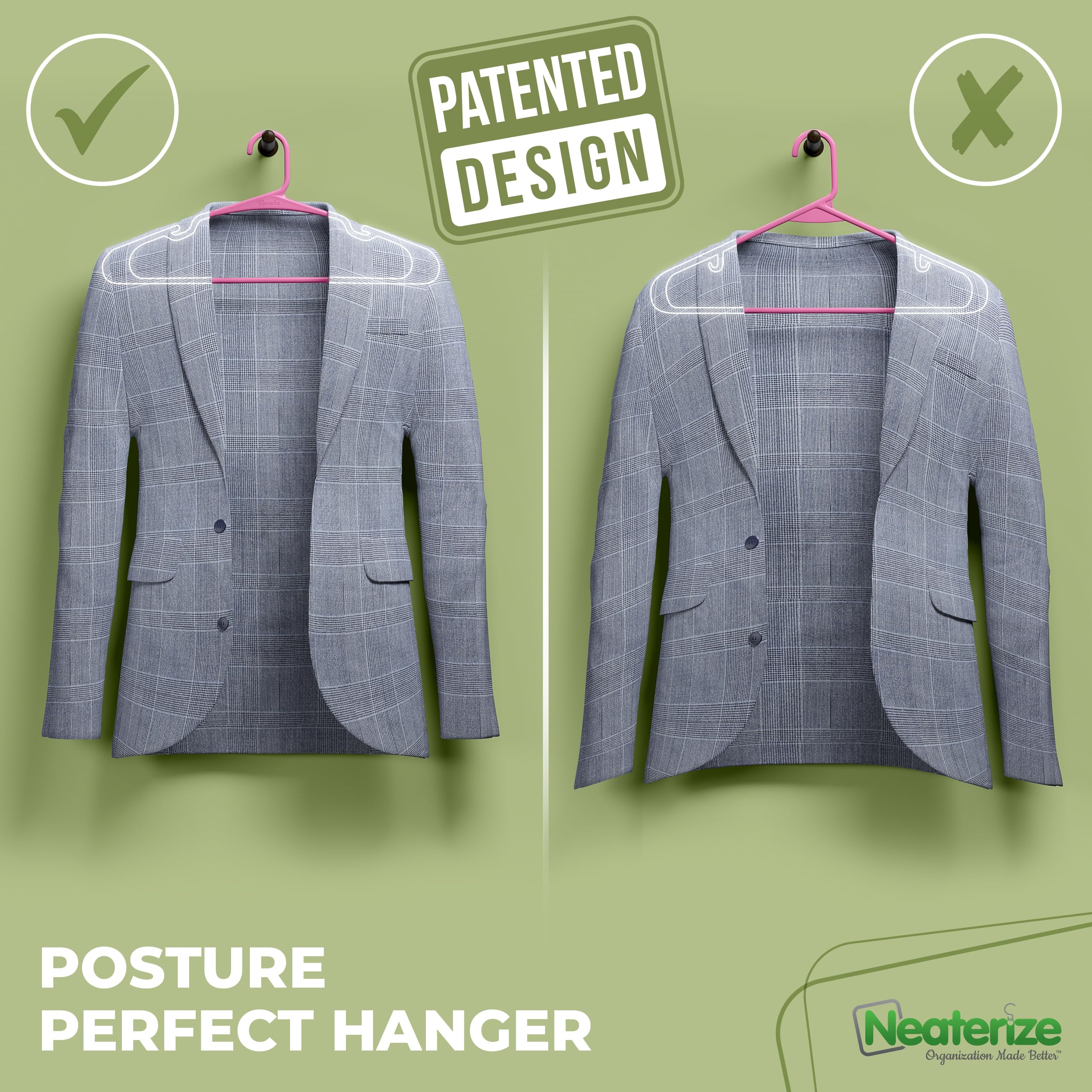 NEATERIZE slim space-saving hangers maximize closet space