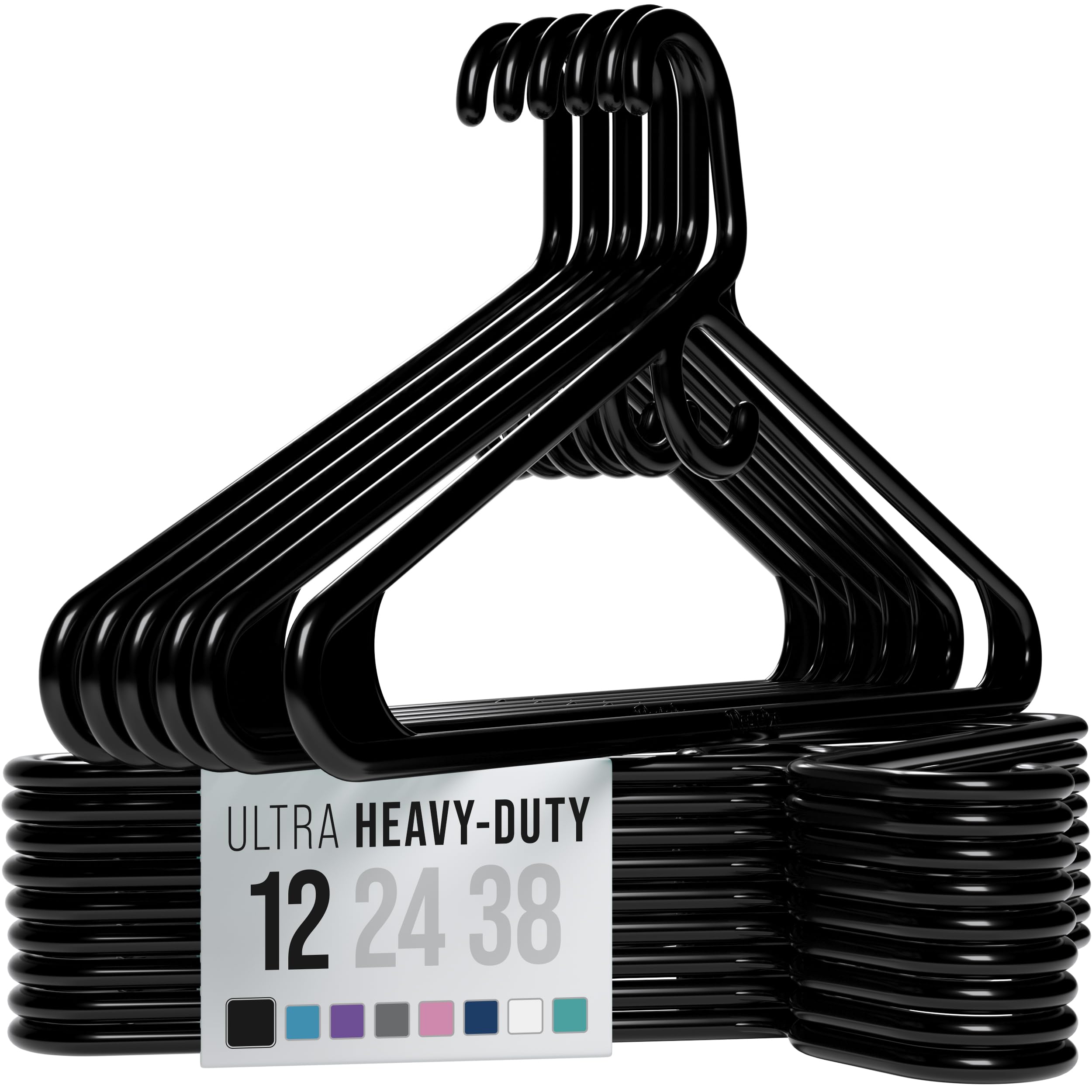 NEATERIZE thick heavy duty hanger front view showing strong black plastic for coats