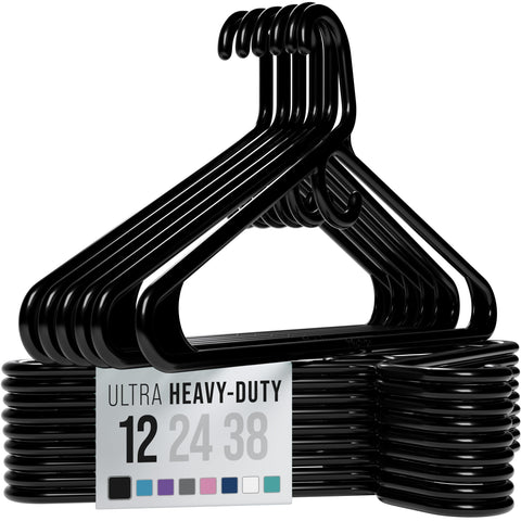 NEATERIZE thick heavy duty hanger front view showing strong black plastic for coats