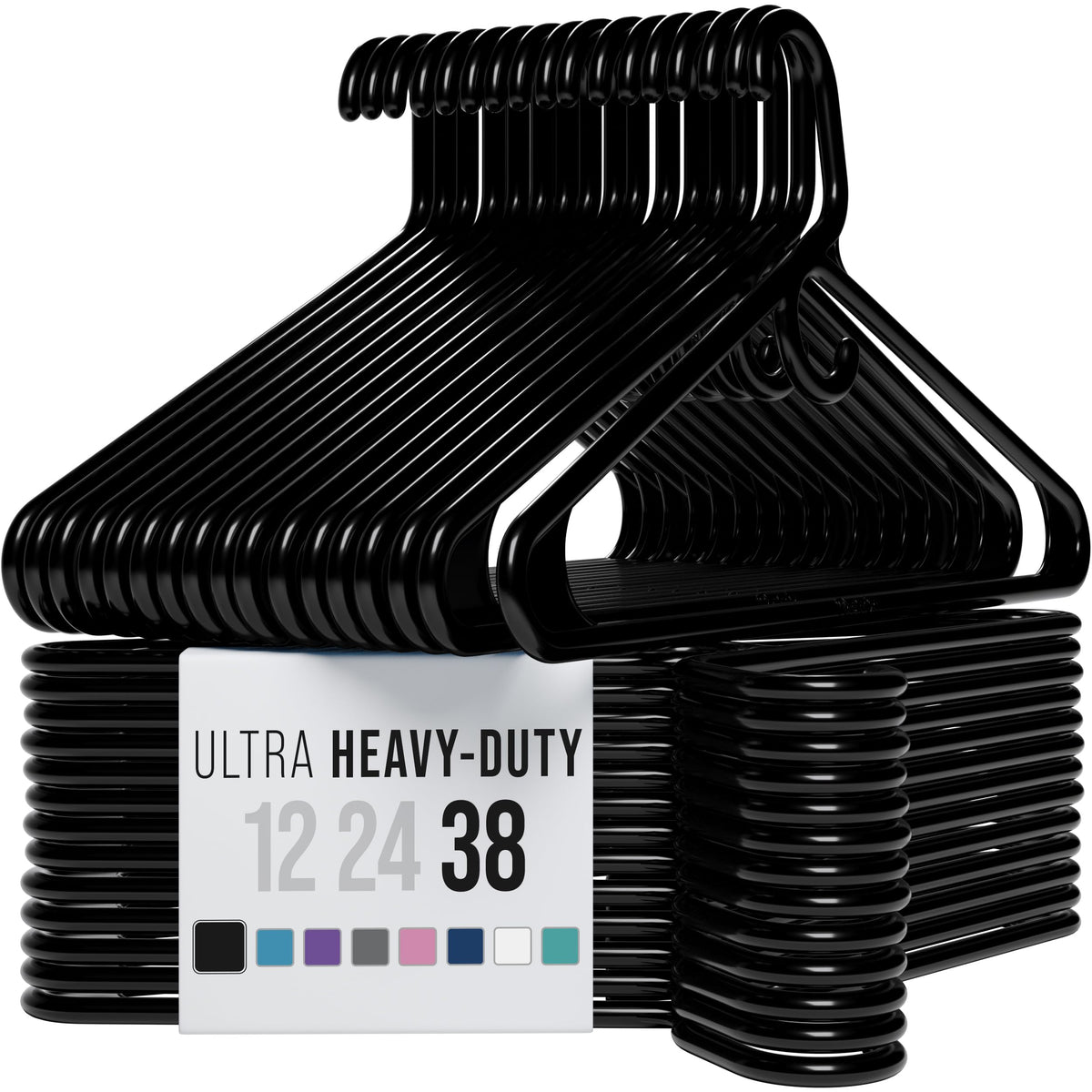 NEATERIZE thick heavy-duty hangers pack neatly for organized closet storage.