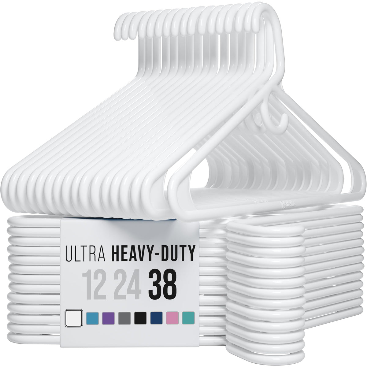 NEATERIZE thick heavy-duty hanger top view in white, sturdy for coats and shirts.
