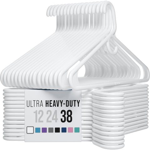 NEATERIZE thick heavy-duty hanger top view in white, sturdy for coats and shirts.