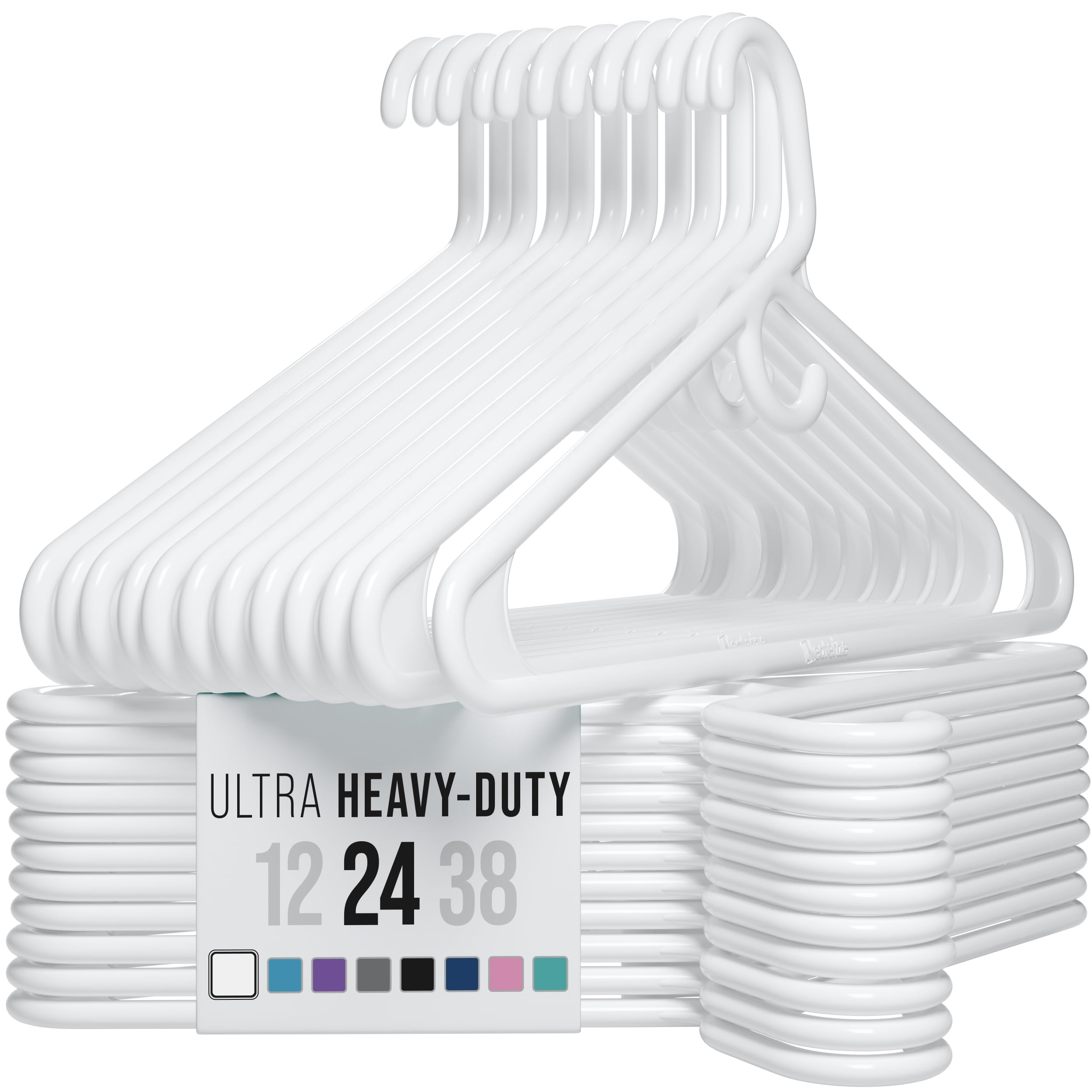 NEATERIZE thick heavy duty coat hanger provides sturdy support for bulky garments.