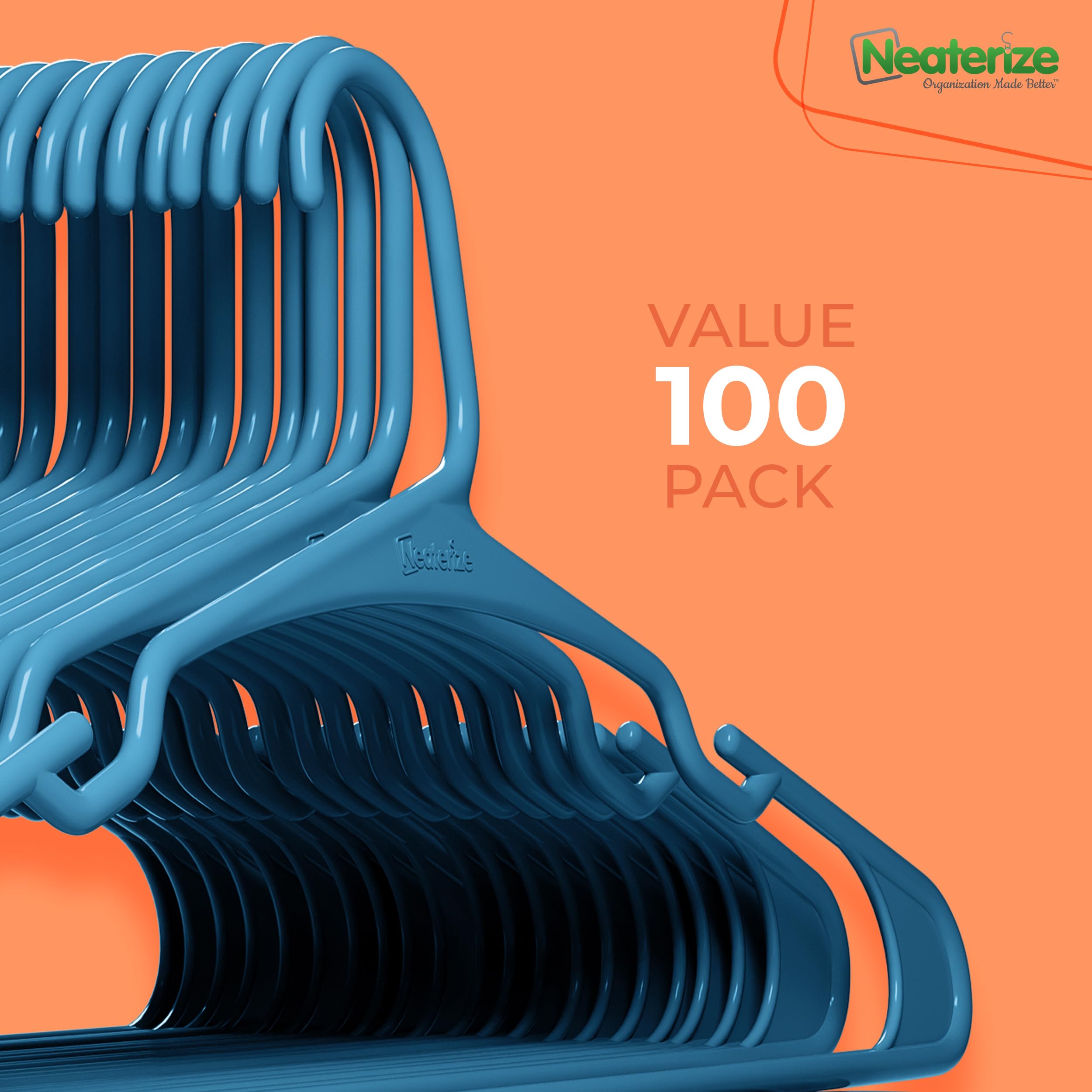 NEATERIZE value-pack 100 hangers for easy closet organization