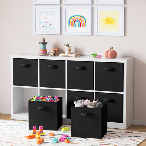 Wardrobe organization with NEATERIZE fabric cubes on shelves