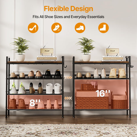 Neatevday 4-Tier Shoe Rack side view highlights adjustable height for tall shoes