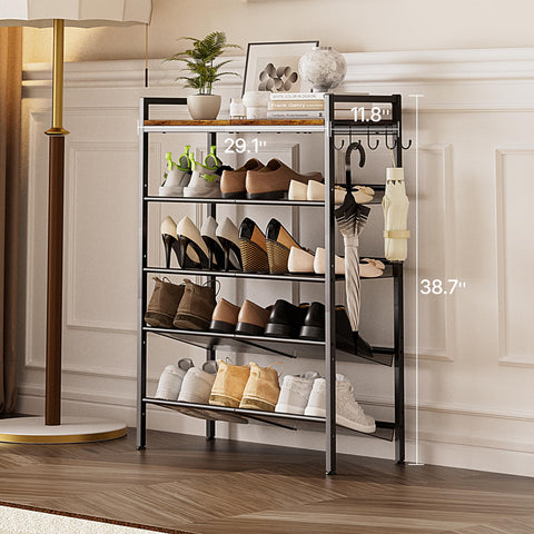 neatevday tilt-adjustable rack enables easy access to shoes.