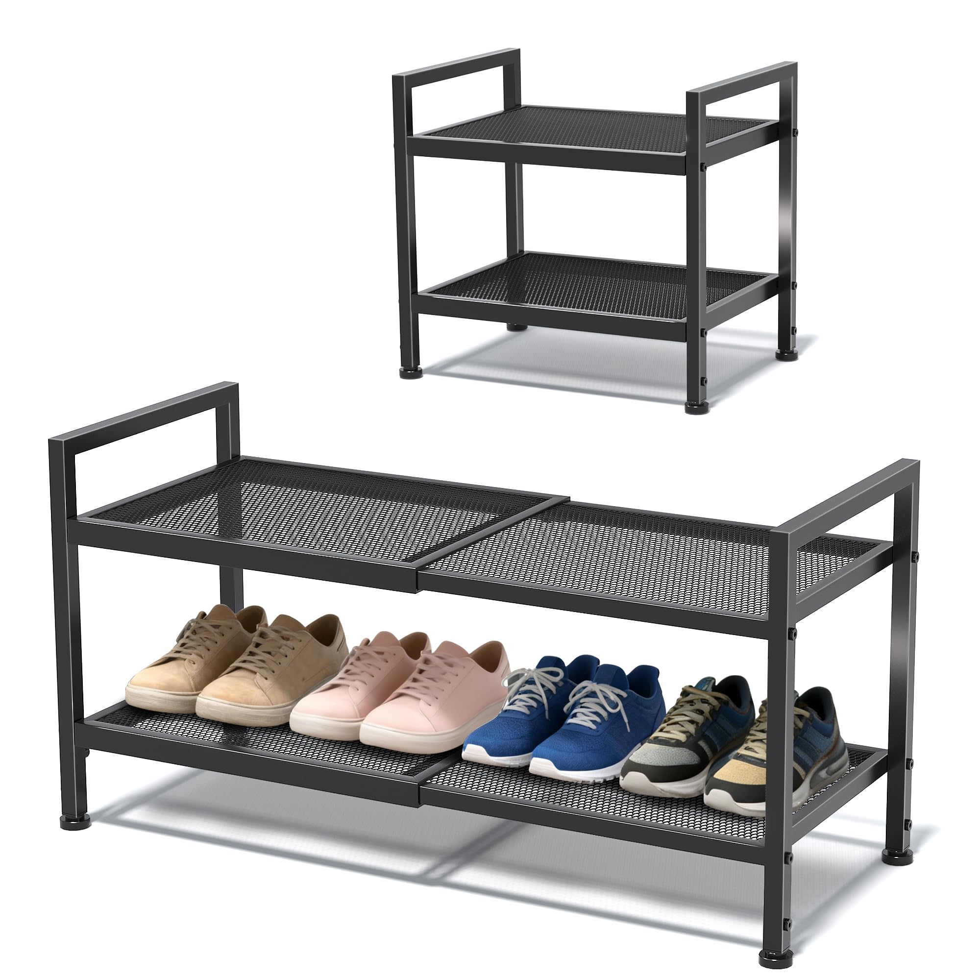 neatevday two-tier shoe rack extended width in a clutter-free entryway