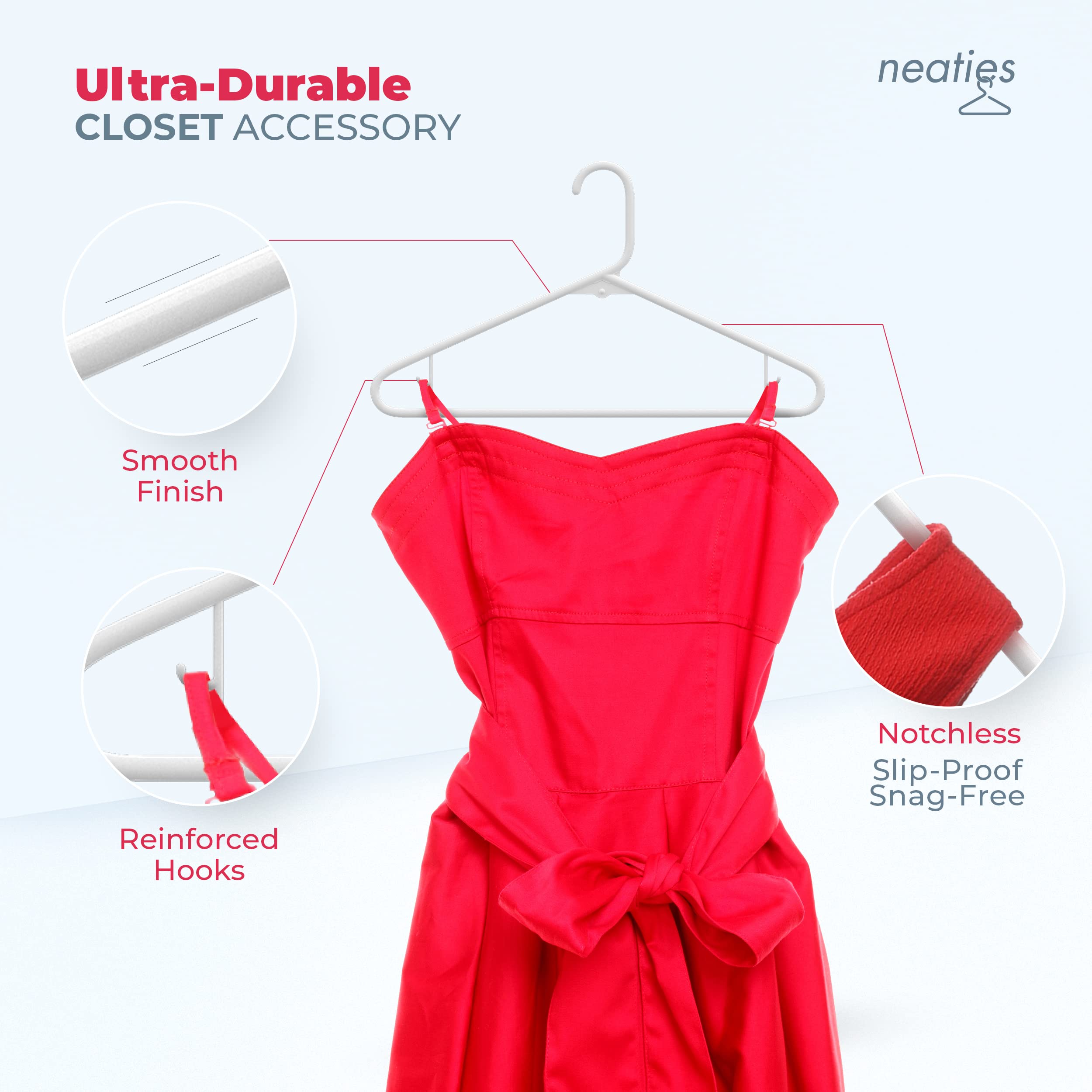 Neaties 6lb capacity hanger supports daily shirts and outerwear.
