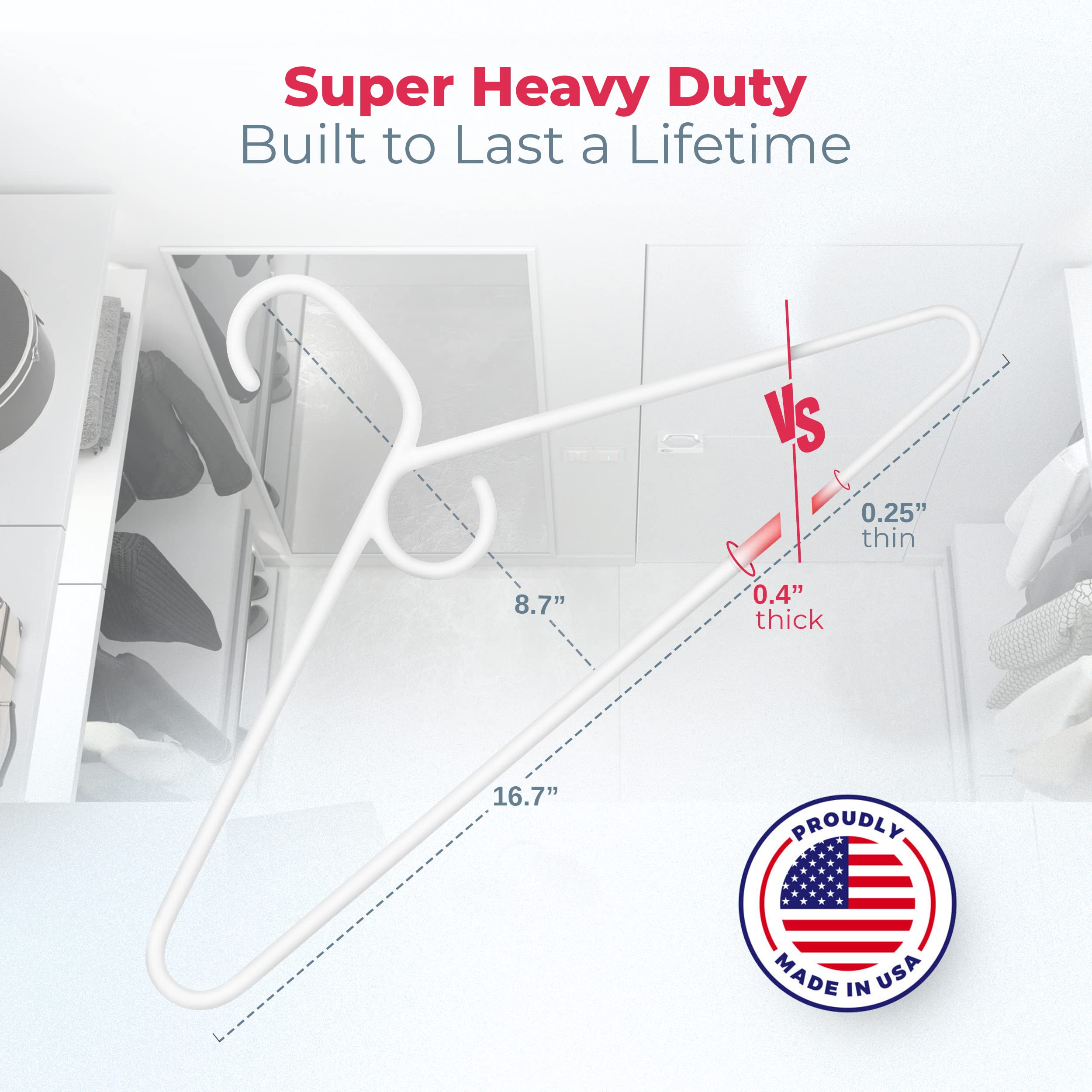 Neaties USA-made hanger material in smooth polypropylene for long-lasting use.