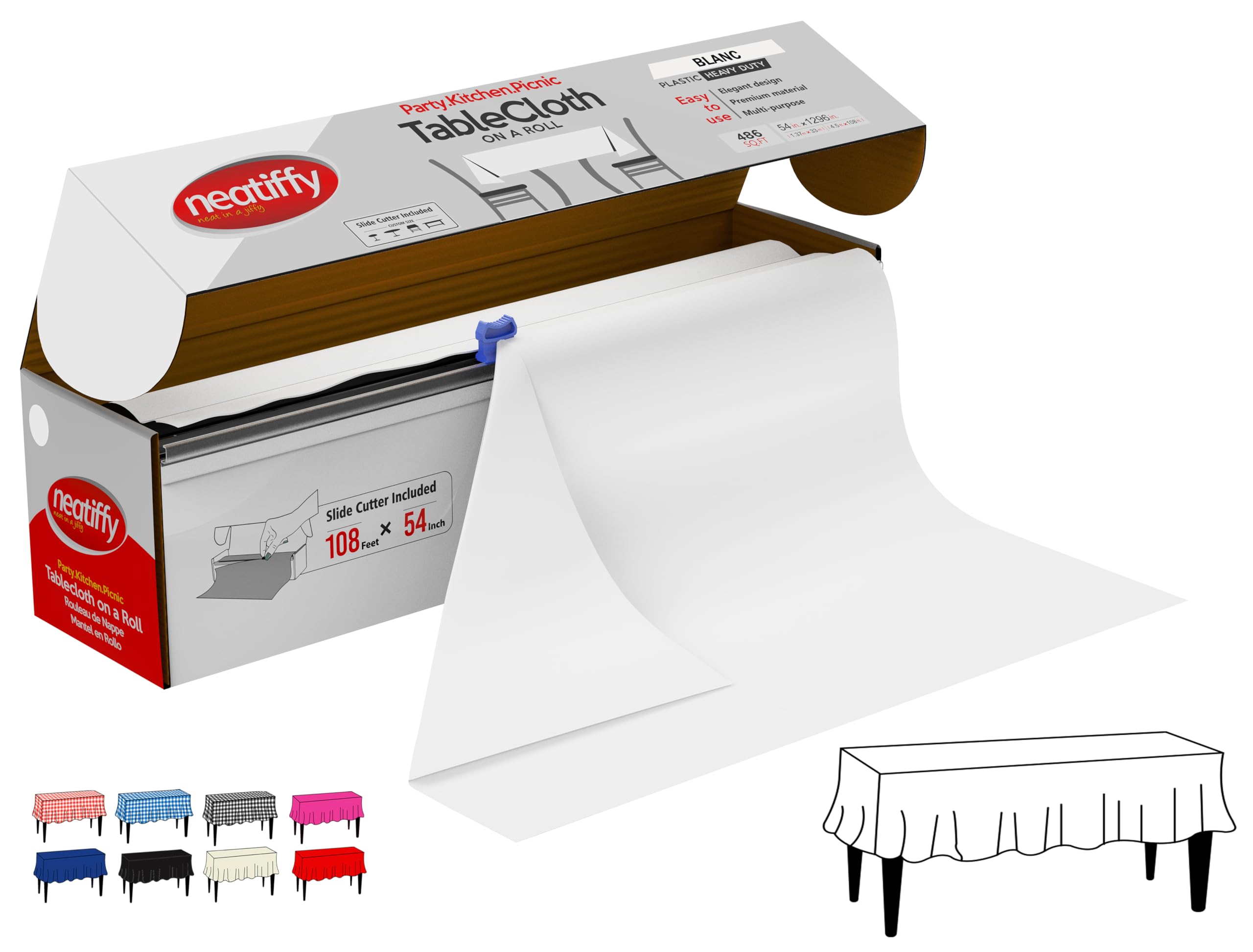 Neatiffy disposable table cloth roll 54in-108ft white protecting tables from spills