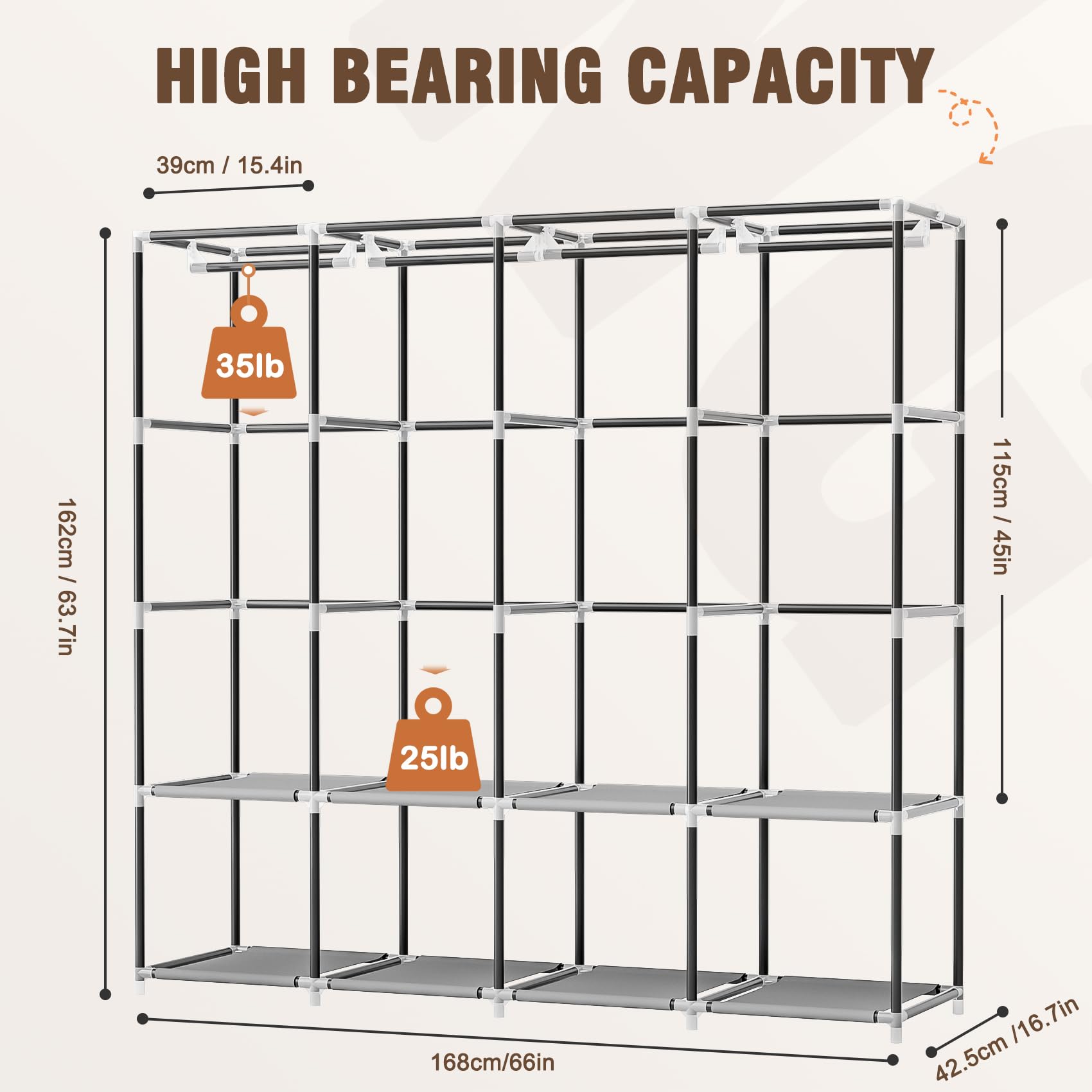 Neatrays wardrobe with eight shelves for folded items and shoes