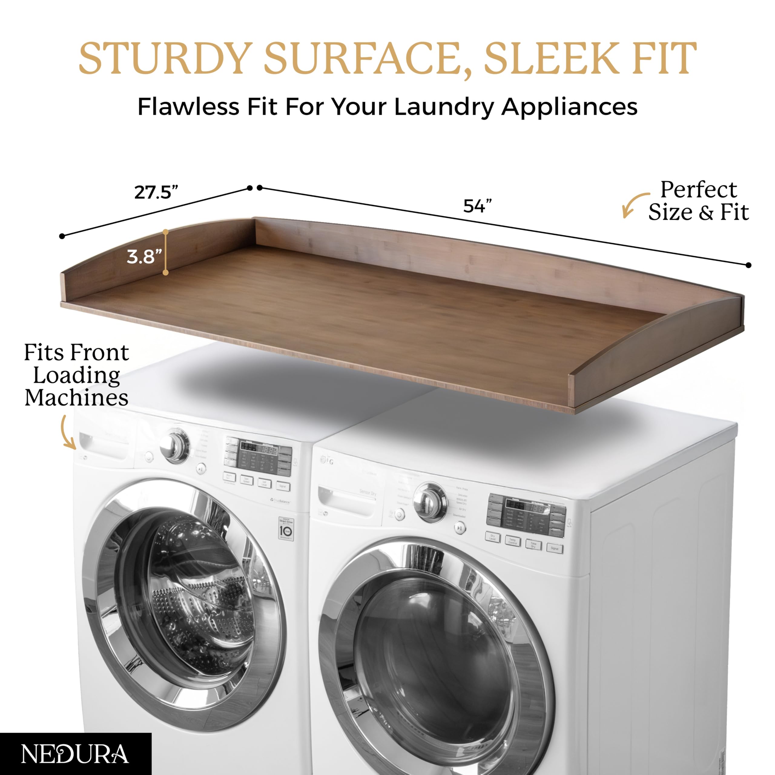 Nedura curved edge rails prevent slips and keep laundry organized.