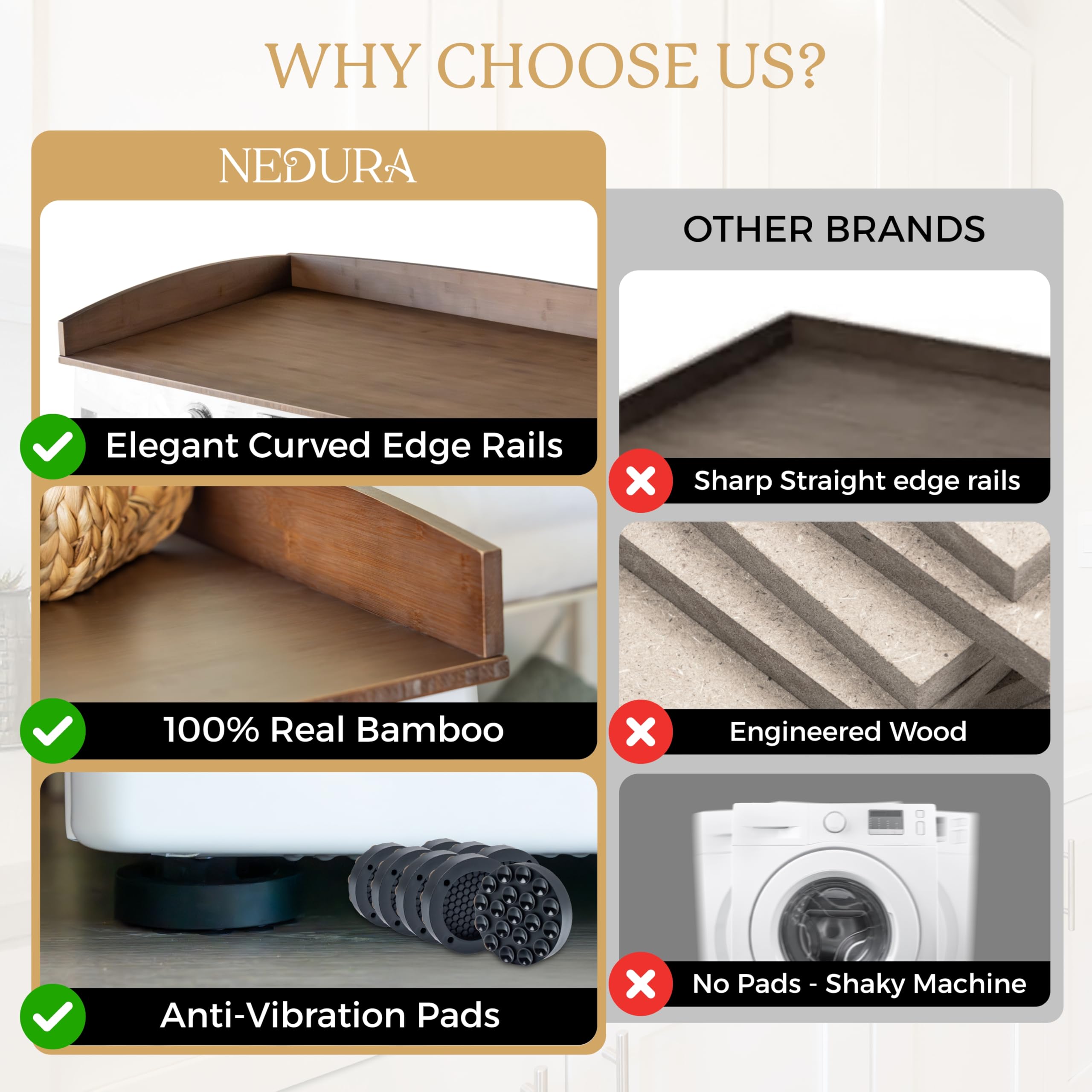 Nedura folding surface ideal for sorting and folding laundry.