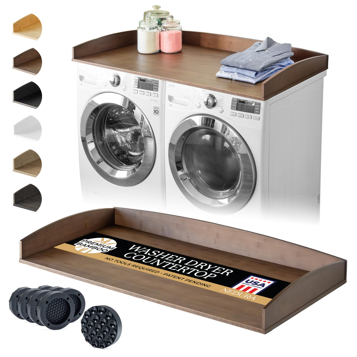 Nedura washer dryer countertop assembly demonstrates quick snap-on setup for a secure fit.