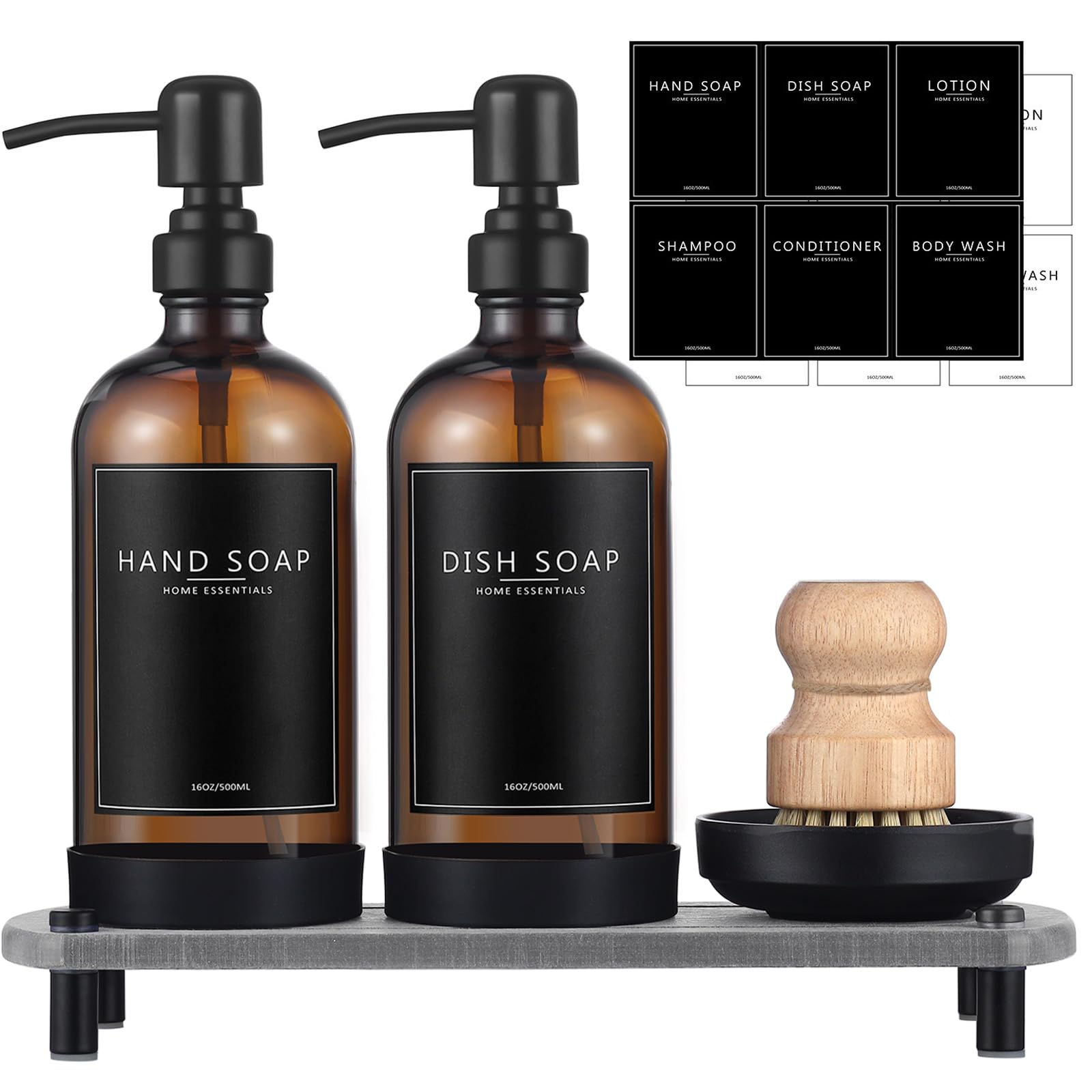 NEECZS amber glass soap dispenser with pump for hand soap.