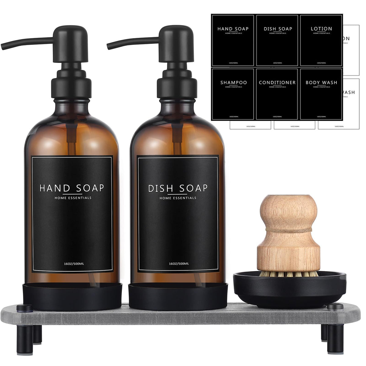 NEECZS amber glass soap dispenser with pump for hand soap.