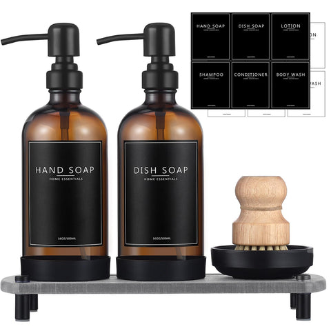 NEECZS amber glass soap dispenser with pump for hand soap.