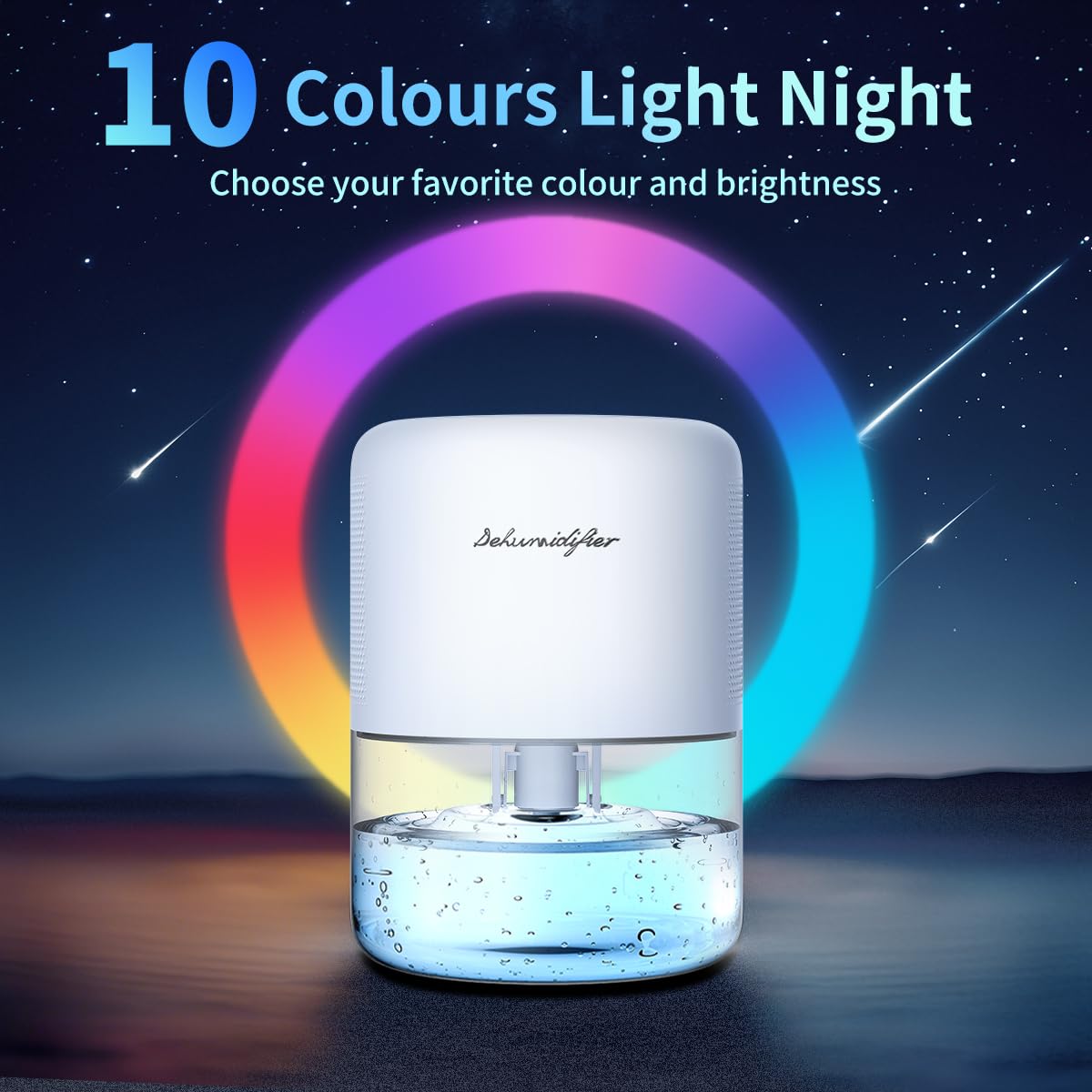 NeedDuck dehumidifier ambient lighting with 10 colors enhances room ambiance.