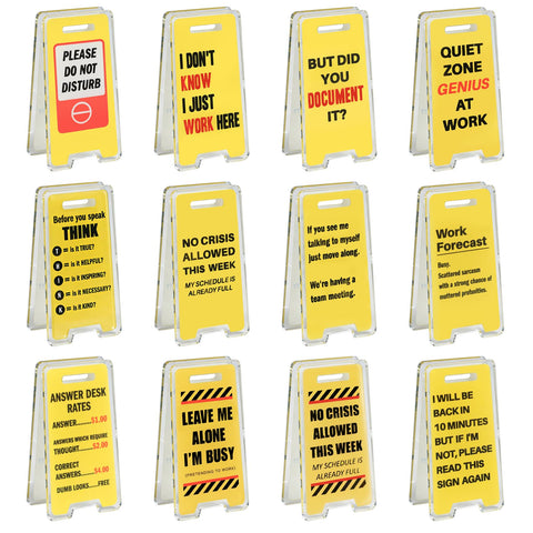 NefosLeuki mini acrylic yellow caution desk sign brightens workspaces and improves desk organization.