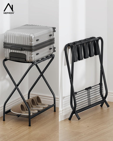 NEFROM foldable luggage rack assembly illustrating quick setup.