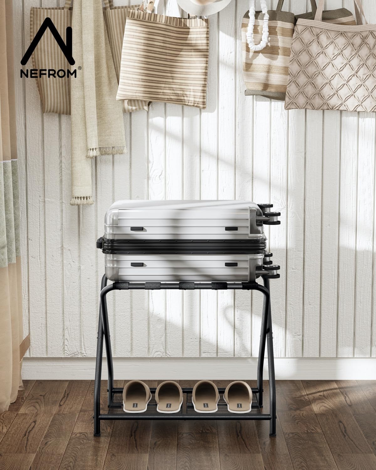 NEFROM luggage rack fits luggage from 20 to 28 inches.