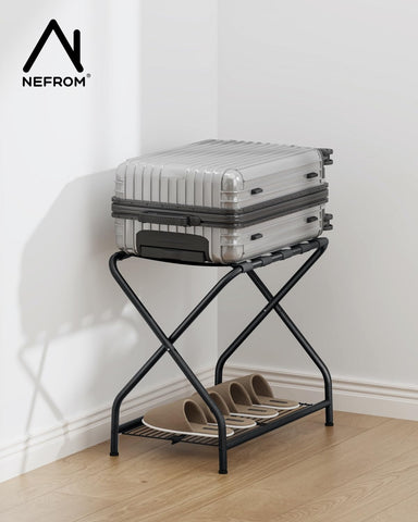 NEFROM luggage rack in a guest room setting for hotel or home use.