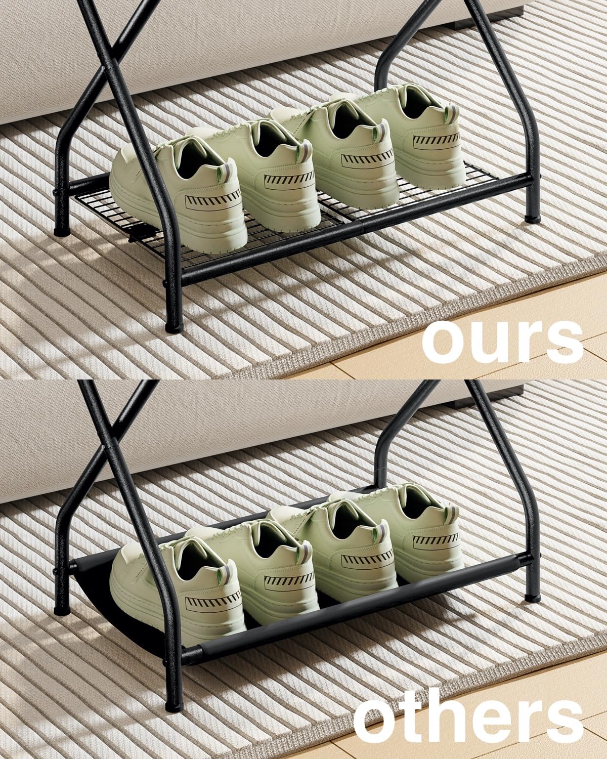 NEFROM luggage rack stand shelf with space for shoes and bags.