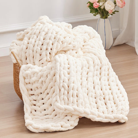 Negwoo chunky knit throw blanket on couch showing cozy warmth and soft texture