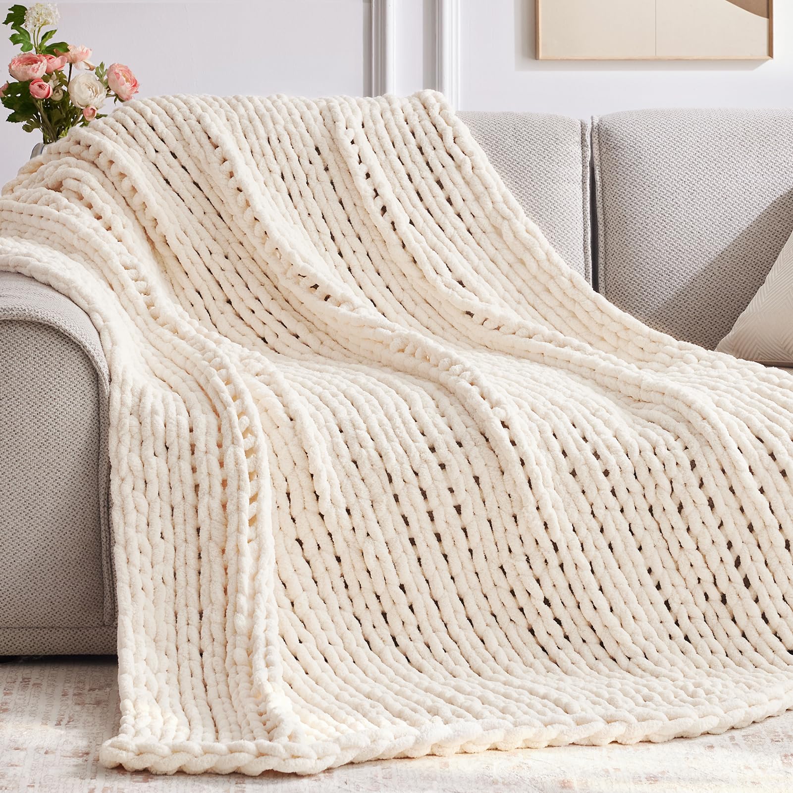 Negwoo cream throw draped over chair adding soft decor and coziness