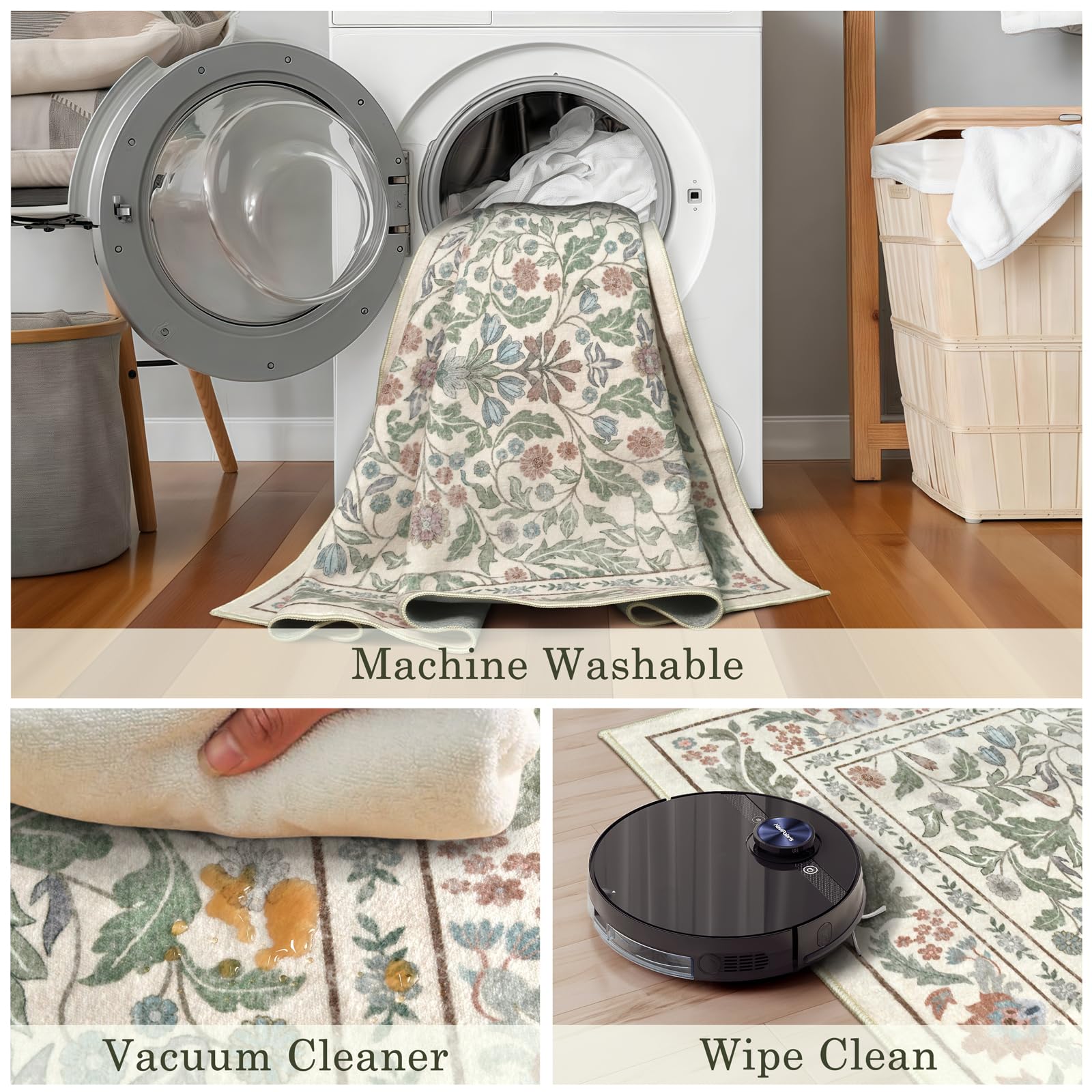 NEIGELUO beige-green floral design complements boho, farmhouse, and pastoral decor.