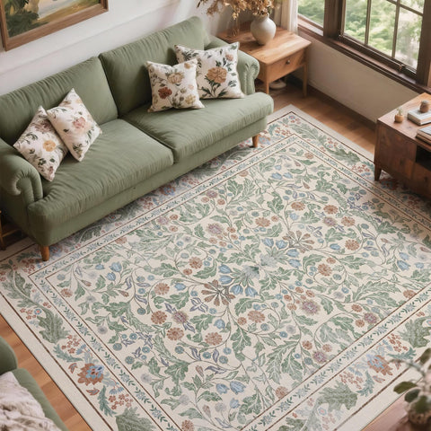NEIGELUO floral 8x10 rug for living room with warm beige-green tones enhances cozy style.