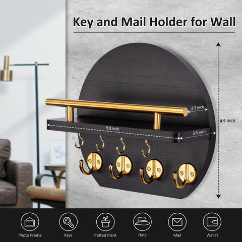 Nekon key holder close-up of black with gold hooks ideal for daily key access.