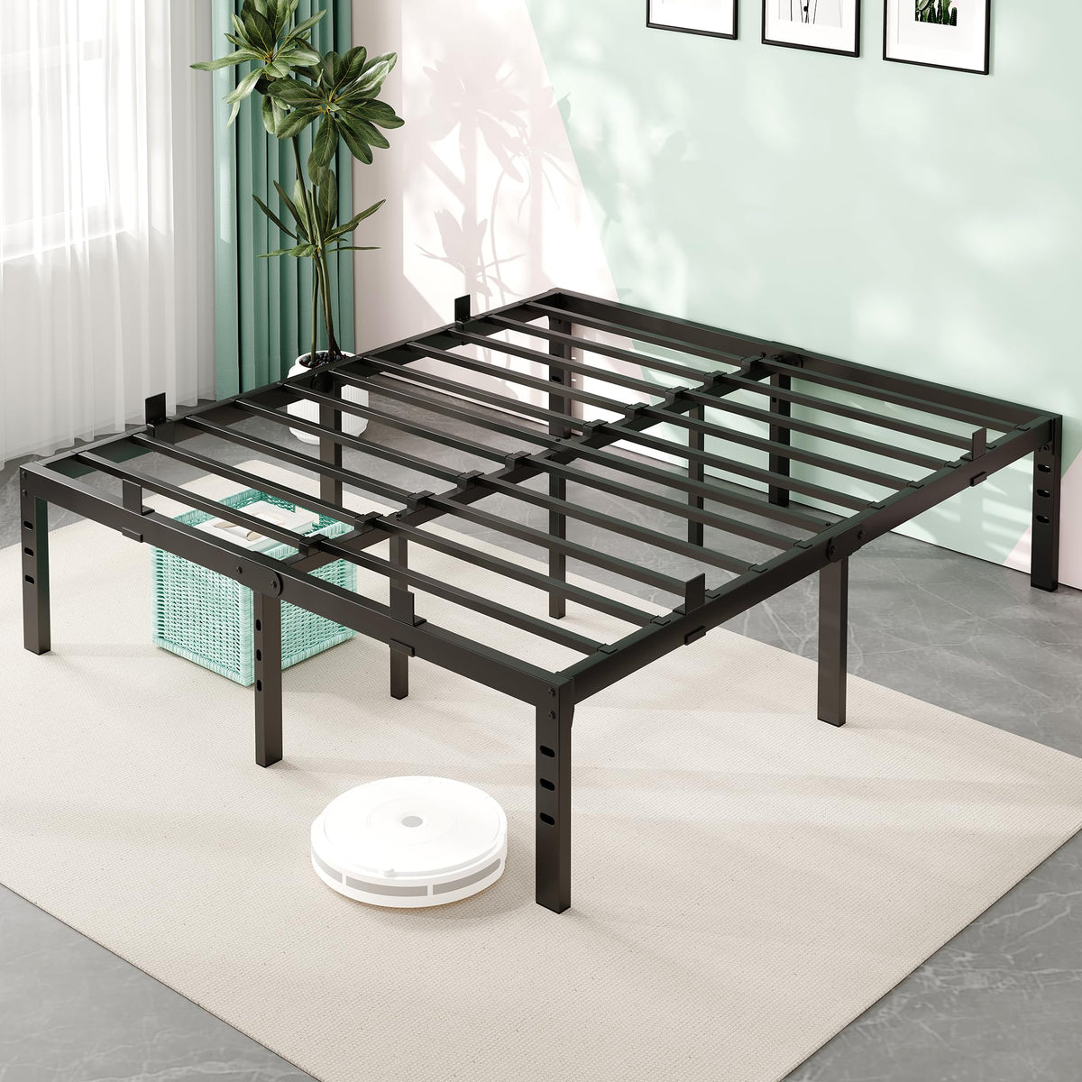 Nelaukoko queen bed frame in sturdy metal provides durable nightly support.