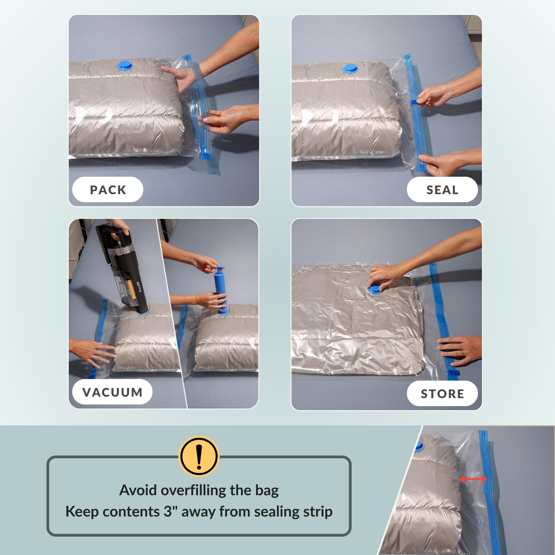 Nellivia vacuum bags keep pillows and sweaters neatly compressed in closets