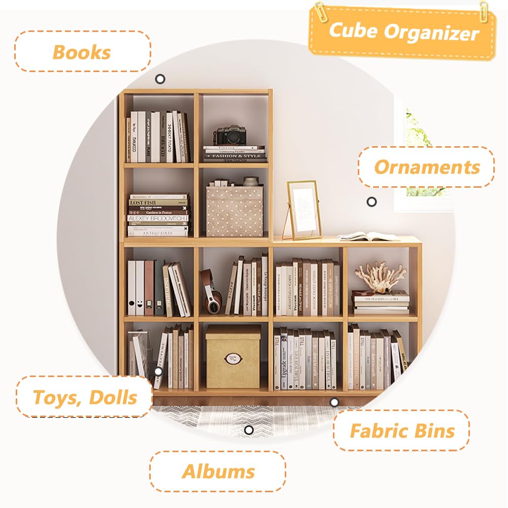 NELYE 6 Cube Organizer Bookcase fits standard fabric bins up to 11 inches