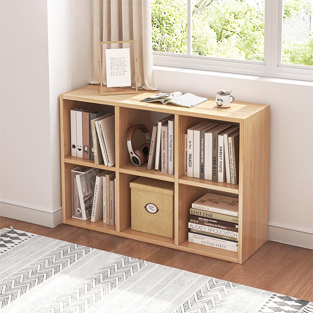 NELYE 6 Cube Organizer Bookcase with oak finish for stylish, open-shelf storage