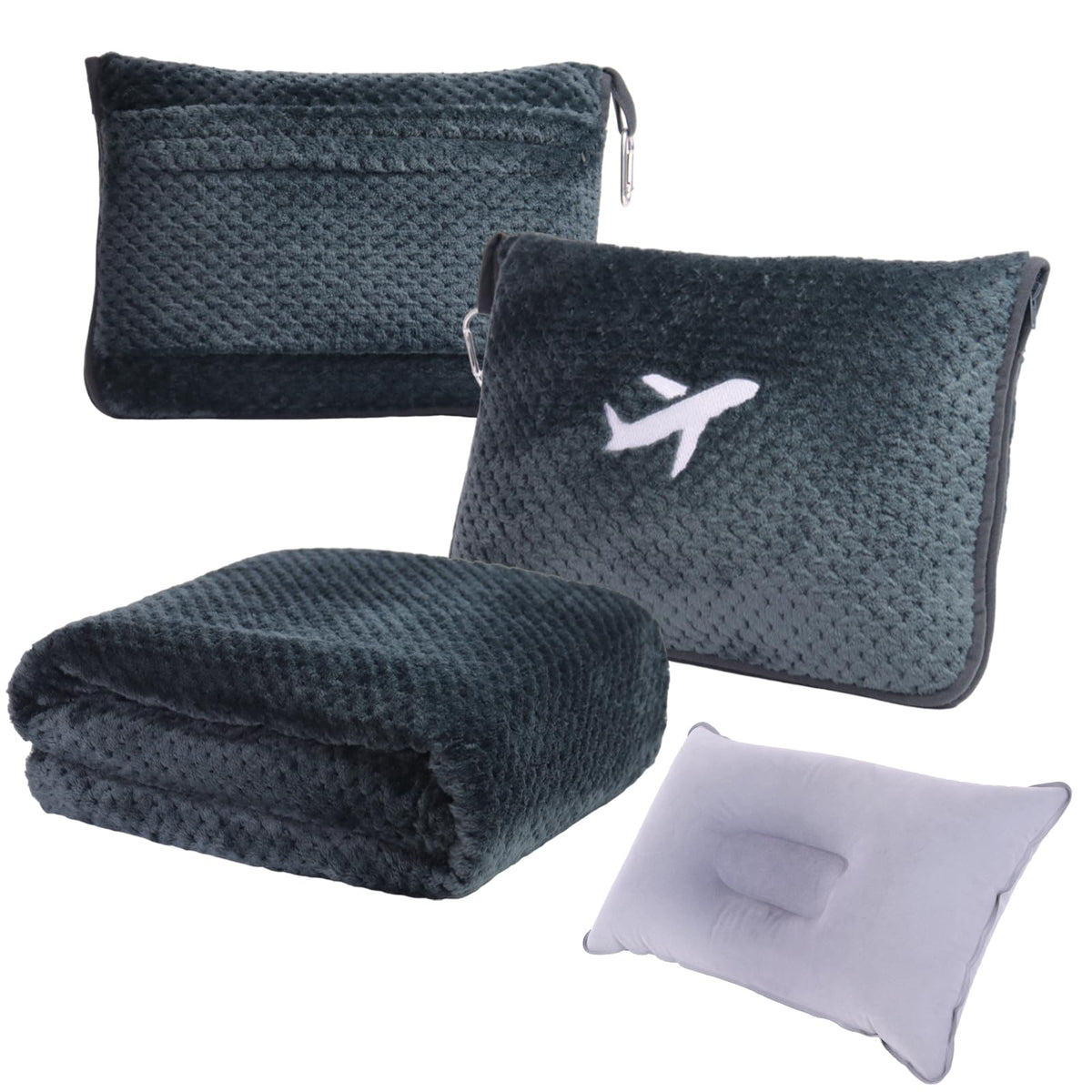 Nenolix 3-in-1 travel blanket and pillow set folded in compact pouch for easy packing.