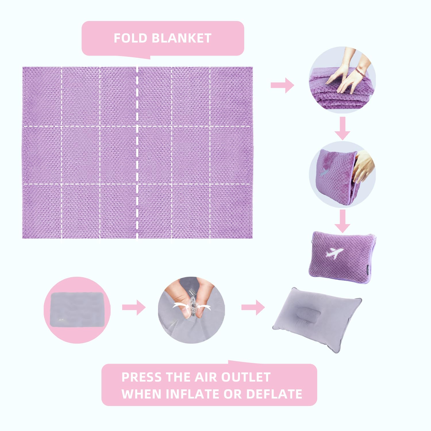 Nenolix travel blanket and pillow set ideal for camping or car trips.
